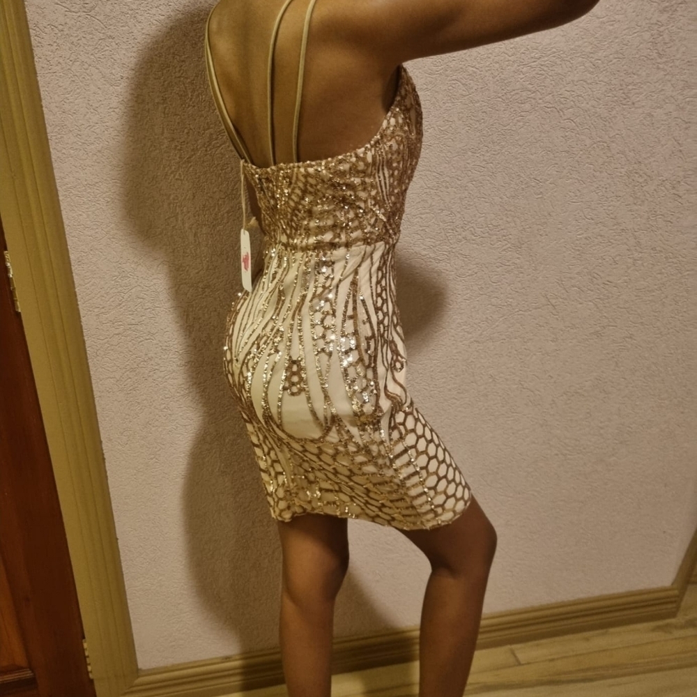 LATISTE cocktail Dress Strappy with Gold Glitter nwt small - Picture 5 of 14